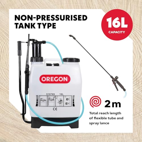 Oregon Backpack Pressure Garden Chemical/Weed Killer Sprayer with Lance and 4 Adjustable Spray Nozzles, 16 Liters, Knapsack Wearable Gardening Accessories - size: 4 Gallons (16L)