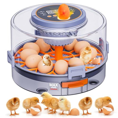 Automatic Egg Incubators for Hatching Eggs, 12 Egg Incubator with Automatic Egg Turning and Humidity Control, Egg Candler, 360° Viewing, Chicken Incubators for Hatching Chick, Duck, Quail, Goose Eggs