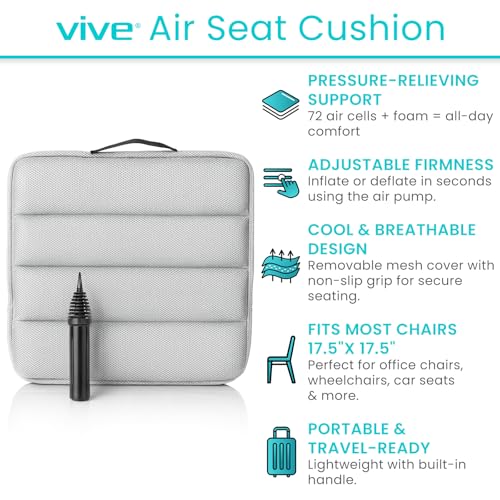Vive Inflatable Wheelchair Air Seat Cushion - Adjustable Air Pressure