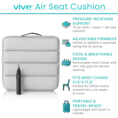 Vive Inflatable Wheelchair Air Seat Cushion - Adjustable Air Pressure