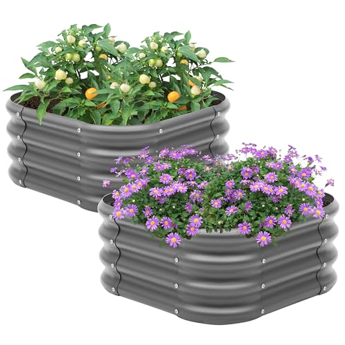 Besebay 2-Pack 2x1ft Galvanized Raised Garden Bed, Outdoor Planter Bed, - color: Dark Grey, size: 2x2x1ft-2Pack