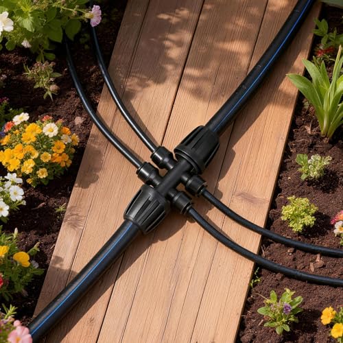6 Pack 1/2" To 1/4" Drip Irrigation Fittings, 1/2 Inch (1/2" ID x 0.6-0.65" OD) Drip Line to 1/4 Inch Irrigation Tubing Adapter Anti-Drop Quick Connect Reducer 6 Way Tee Connectors - size: 1/2" to 1/4" (6 Way) Reducer-6P