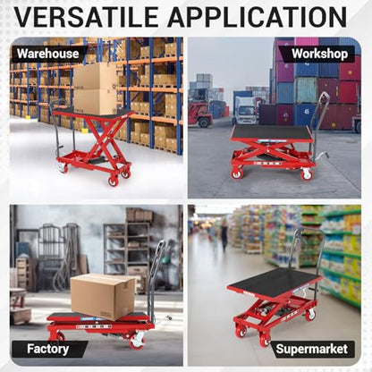 Garvee Hydraulic Lift Table Cart, 500LBS Capacity, 28.5" Lifting Height - color: Red, size: 500 LBS