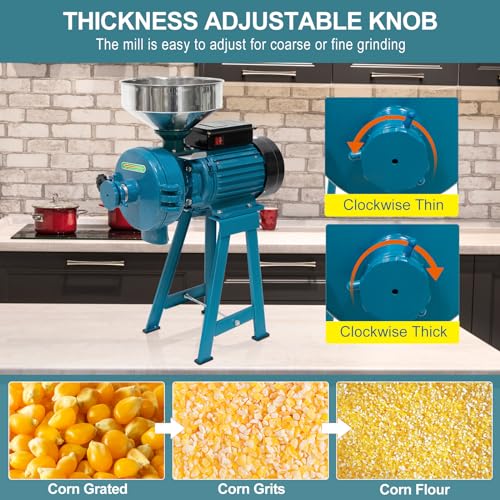 NAIZEA Grain Mills Wet Dry Cereals Grinder, Electric Corn Grain Mill Grinders, Heavy Duty 3000W 110V Commercial Grain Machine, Wheat Feed Flour Mill with Funnel (Dry & Wet Grinder) - color: Dry & Wet Teal