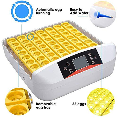 TECHTONGDA Digital Egg Incubator 56Eggs Automatic Poultry Hatcher with Egg Turning and Humidity Control 110V