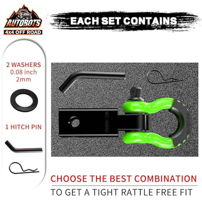 AUTOBOTS Tow Hitch Receiver 2" Shackle Hitch Receiver Green - color: GREEN-BLACK
