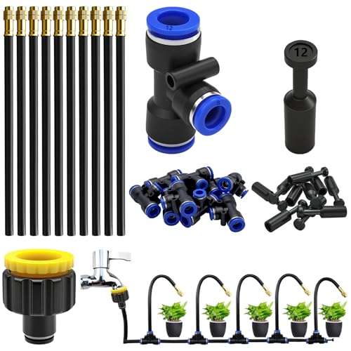 CESFONJER Automatic Atomization Drip Irrigation Kit, 360° Adjustable Irrigation System Kit with 12mm Quick Connect Adapter for Watering Lawn Terrace Garden System