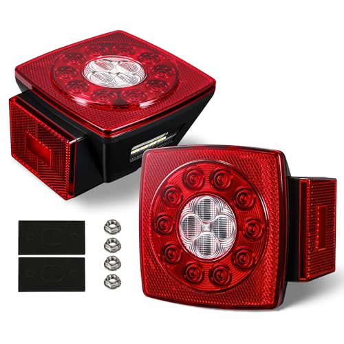 Partsam 12V Submersible Square Led Trailer Lights, Red White LED Stop Turn Tail Reverse Backup License Side Marker Running Light Lamp for Trailers Under 80", Truck, IP68, Red Clear Lens - color: RedWhite