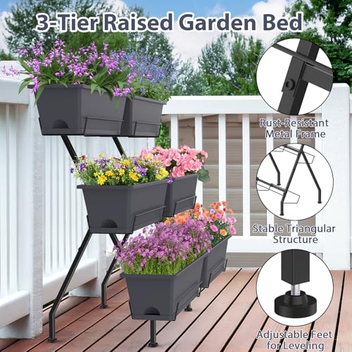 3-Tier Vertical Garden Planter with 6 Boxes, 31" Tall Raised Garden Bed - color: Gray, size: 3-Tier