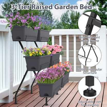 3-Tier Vertical Garden Planter with 6 Boxes, 31" Tall Raised Garden Bed - color: Gray, size: 3-Tier