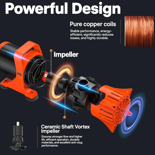 DOKO 1800GPH Submersible Water Pump, 180° Ajustable Pond Pump with 20FT Power Cord 100W Ultra Quiet Pond Pump for Outdoor, Fountain, Waterfall, Fish Tank, Hydroponic, Statuary, Orange Black - size: 100W 1800GPH