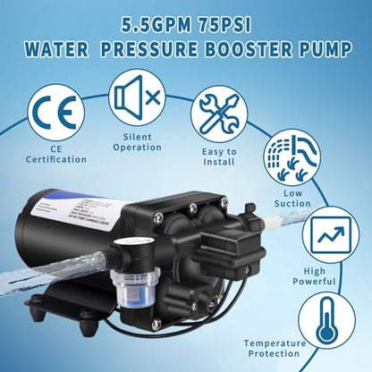 RV Fresh Water Pump 110V Water High Pressure Increase Booster Pump for Home Irrigation 5.5GPM 75PSI Marine Boat Washdown Pump Diaphragm on Demand Water Pump for Yard Garden Camp Yacht - style: 110V 5.5GPM 75PSI
