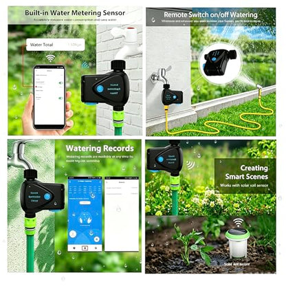 Garden Hose Irrigation Controller, App Controlled Water Timer with Rain Delay, Auto & Manual Watering, Waterproof Outdoor Sprinkler System, Black - color: Black
