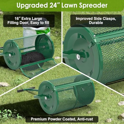 Seeutek Compost Spreader, 24" Peat Moss Spreaders with 3 Heights - color: Green