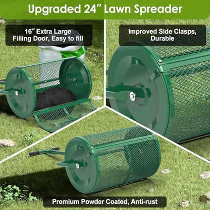 Seeutek Compost Spreader, 24" Peat Moss Spreaders with 3 Heights - color: Green