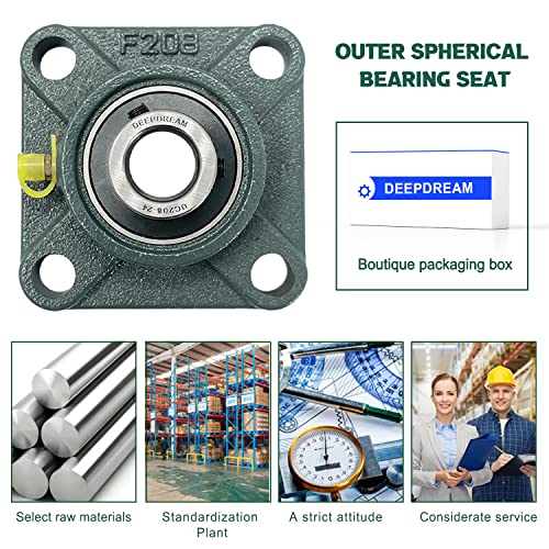 DEEPDREAM UCF208-24 Pillow Block Square Flange Mounted Bearing 1-1/2" Bore (2 PCS) - size: UCF208-24-2psc