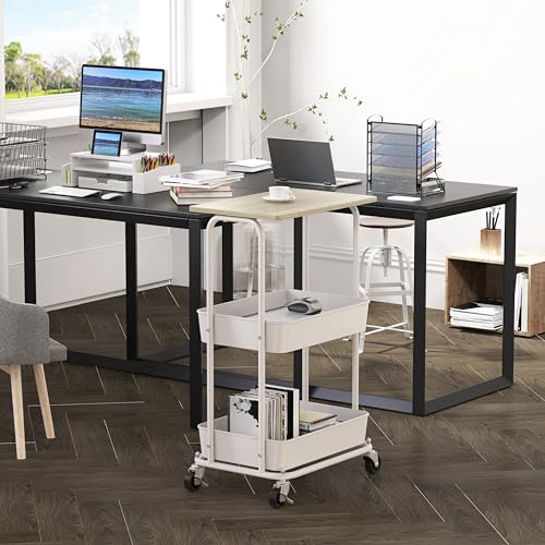 Simple Houseware 2-Tier Rolling Utility Cart Wood Top/Lockable Wheel, Maple - color: Maple