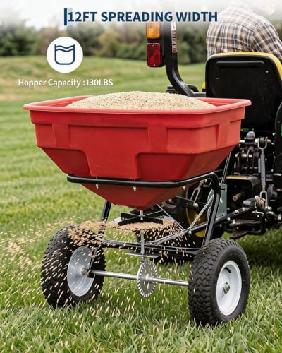 125 LBS Tow Behind Broadcast Spreader, 9.8FT Spread