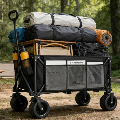 50" Extra Long Folding Wagon Cart, Heavy Duty Wagon with 400 lbs Capacity