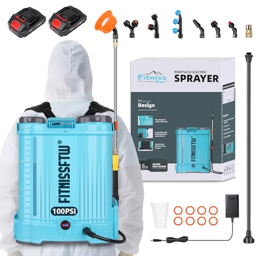 Battery Powered Backpack Sprayer 4.2 Gallon, 0-100 PSI Adjustable Pressure Garden Sprayer Compatible with 2pcs 2.0Ah 18V Battery, Electric Mixing Function, Telescope Wand, 8 Nozzles, Charger Included