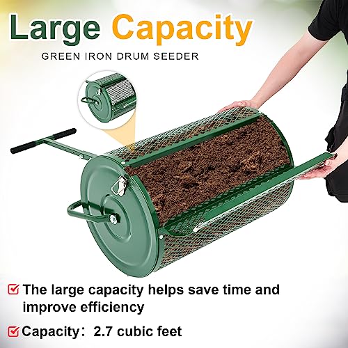 Hiboom 24 Inch Compost Spreader, Peat Moss Spreader, Manure Roller with Adjustable T Shaped Handle, Lightweight Metal Mesh for Lawn Garden Spreading Manure Topsoil (Green) - color: Green, size: 15.7 x 24 Inch