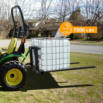 YINTATECH 50" 3 Point Pallet Forks,1500lbs Capacity Adjustable Width Range(28"-45") Pallet Fork Attachments,3 Point Hitch Pallet Forks for Tractor Category 1,Black
