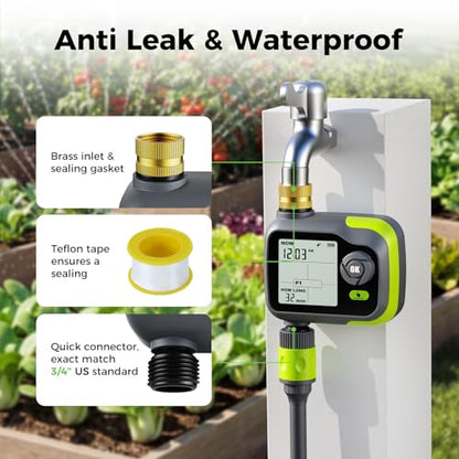 Sprinkler Timer, Watering Timer for Garden Hose, Programmable Hose Faucet Timers w/Rain Delay, Outdoor Soaker Automatic& Manual Drip Irrigation Controller System for Lawn Yard Greenhouse - color: Light Green