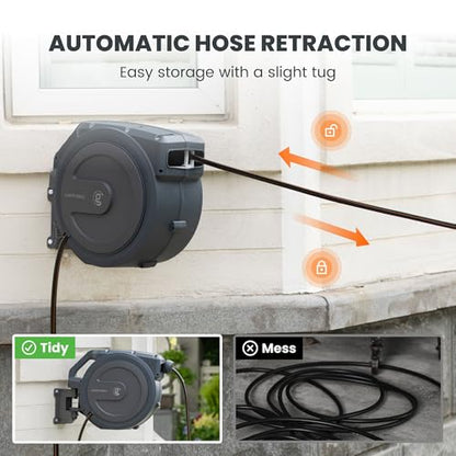 Giraffe Tools 1/2"100FT Retractable Garden Hose Reel Wall Mount Auto Rewind - size: 1/2 inch x 100 ft