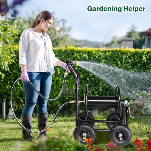 Outvita Garden Hose Reel Cart, Lawn Water Planting Cart with Wheels, Black