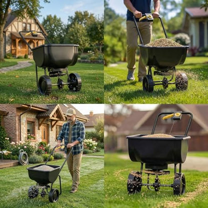 Outvita Fertilizer Spreader, 70 LBS, All Season Broadcast Spreader, Black