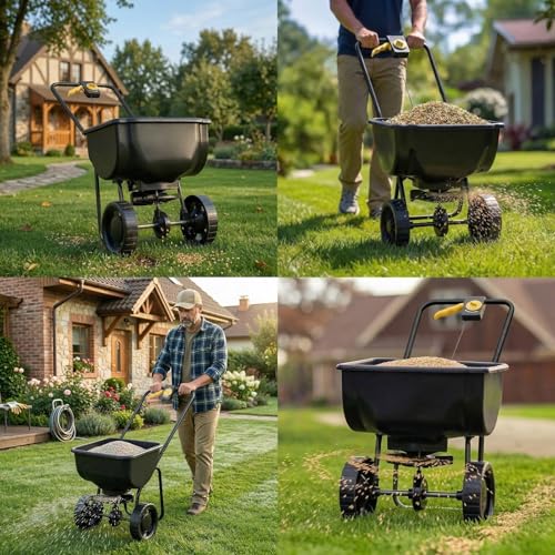 Outvita Fertilizer Spreader, 70 LBS, All Season Broadcast Spreader, Black