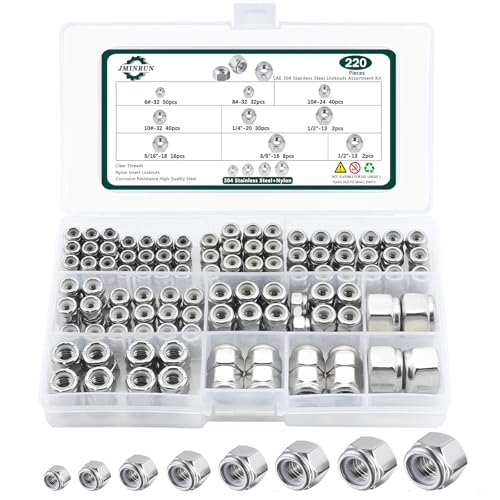 SAE Lock Nuts Assortment Kit, 220PCS Nylon Insert Lock Nut Sets - color: SAE 220PCS