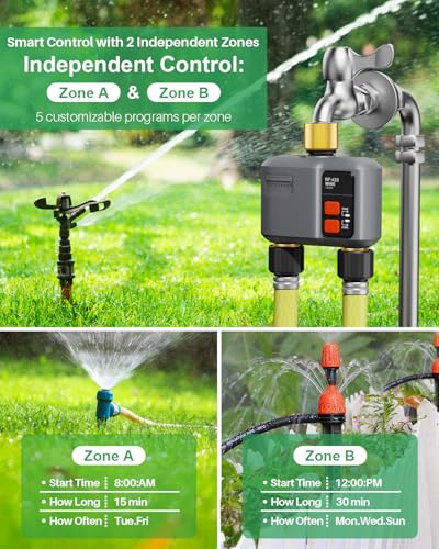 WiFi Sprinkler Timer 2 Zone, 984ft Range Smart Water Timer for Garden Hose - style: 2 Zone Brass Inlet & Outlet