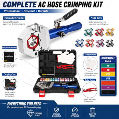 Hydraulic AC Hose Crimper Kit with 7 Snap-On Dies - color: Blue