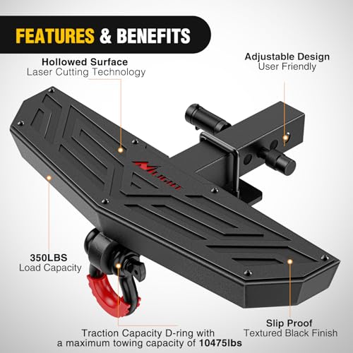 Nilight Hitch Step 2" Receiver Universal with Anti-Theft D-Ring Shackle - color: Hitch Step w/D-Ring Shackle