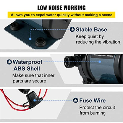 VEVOR Washdown Pump, 12V DC, 7 GPM 60 PSI, Max. 10 FT Lift Self Priming Water Pump, w/EPDM Valve, Universal Salt Water Strainer & Female/Male Thread, for RV, Marine Deck, Yacht - size: 12V, 7GPM, 60PSI