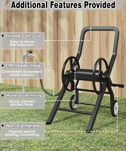 Artigarden Garden Hose Reel Cart with Wheels, Outdoor Water Hose Cart Black