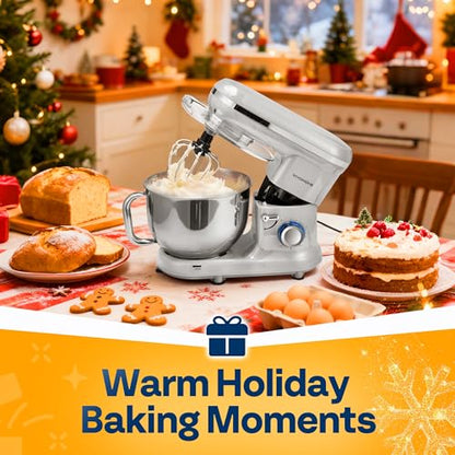 VIVOHOME Stand Mixer, 6-Quart Tilt-Head Kitchen Mixer with Bowl, Silver - color: Silver
