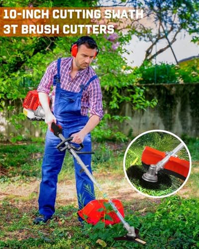 52cc Weed Wacker Gas Powered, 2 in 1 Gas String Trimmer/Edger Brush Cutter,Multi Yard Care Tools,Rubber Handle & Shoulder Strap Included, Lightweight Design Red