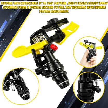 Honoson 1/2 Inch Plastic Impact Sprinklers Heads Adjustable 0-360 Degree Pulsating Oscillating Watering Sprinkler Head for Garden Law Grass Yard Irrigation Supplies(4 Pcs,Yellow) - color: Yellow