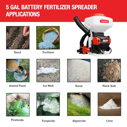 4 Gallon Backpack Battery-Powered Broadcast Fertilizer Spreader for Granular Fertilizer Seed Feed Salt Ice