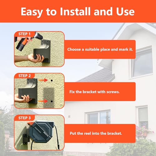 Retractable Garden Hose Reel, 5/8 in x 50 ft Heavy Duty Wall Mount Water Hose Reel with Reinforced Bracket & 9-Pattern Metal Nozzle, Any Length Lock, Slow Retraction and 180 Swivel - size: 5/8" 50FT