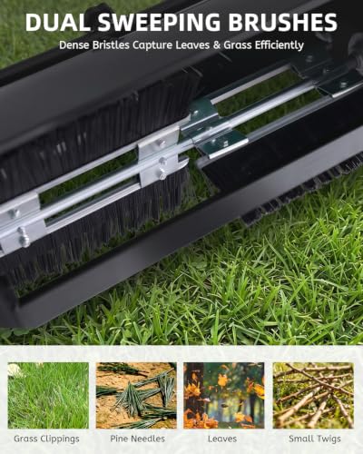 Push Lawn Sweeper, 33.4 in Yard Sweeper with 8 cu ft Bag - color: Black, size: 33.4 in