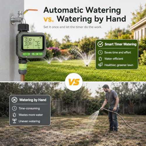 Sprinkler Timer with remote control, Programmable Water Timer for Garden Hose, Outdoor Hose Faucet Timed with 4 Plans/Rain Delay/Automatic Watering controller System, Digital Irrigation for Yard, Lawn