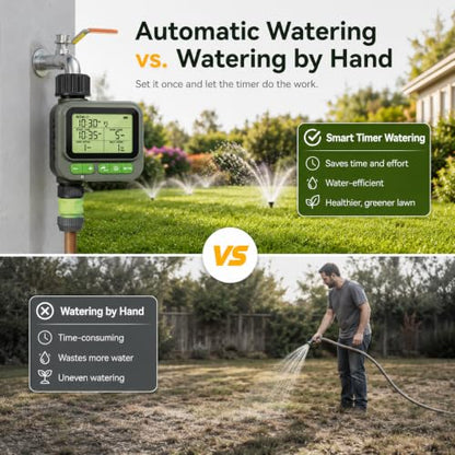 Sprinkler Timer with remote control, Programmable Water Timer for Garden Hose, Outdoor Hose Faucet Timed with 4 Plans/Rain Delay/Automatic Watering controller System, Digital Irrigation for Yard, Lawn