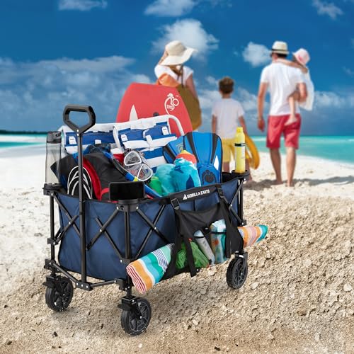 Gorilla Carts Collapsible Folding Outdoor Utility Wagon, 7 Cu Ft, Blue - color: Blue
