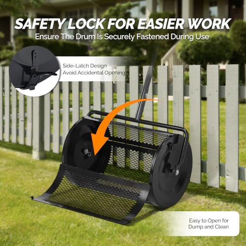 VINGLI Compost Spreader, 30 inch Peat Moss Spreader with Height Adjustable Handle, T Shaped Handle Peat Moss Roller, Seed Spreader for Lawn Backyard Outdoor (30"-Black) - size: 30"-Black