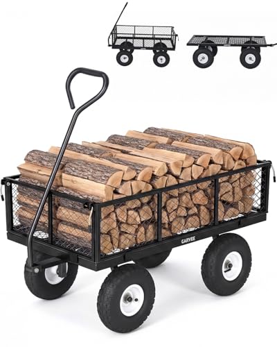 Garvee Versatile Outdoor Utility Cart - 800LBS Heavy-Duty, 10" All-Terrain Pneumatic Tires, Easy Maneuverable Lawn Cart with Removable Mesh Panels for Gardening & Landscaping, Black - color: Black