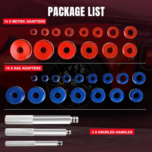 Big RED Bearing Press Kit,33pc Bearing Race and Seal Driver Set with Metric SAE Adapters, Seal Driver Set with 3 Knurled Handles, Bushing Driver Set for Wheel Bearing Installation - color: Red