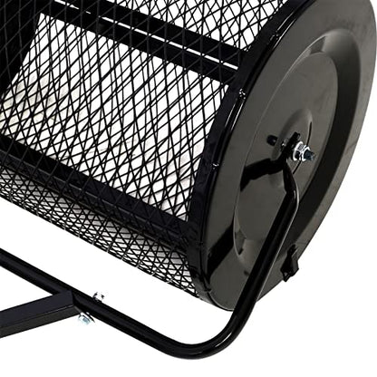 24" Peat Moss Spreader for Lawns Compost, Fertilizer, Topsoil, and Seed Spreader Roller, Heavy Duty Metal Mesh Lawn & Garden Drop Spreader, Adjustable Push T-Handle Manure Roller - size: 0.5" x 1" mesh